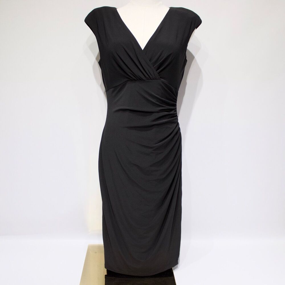 NWT $124 Ralph Lauren Black Stretch Sleeveless Ruched Dress Women Size 6 (A9)